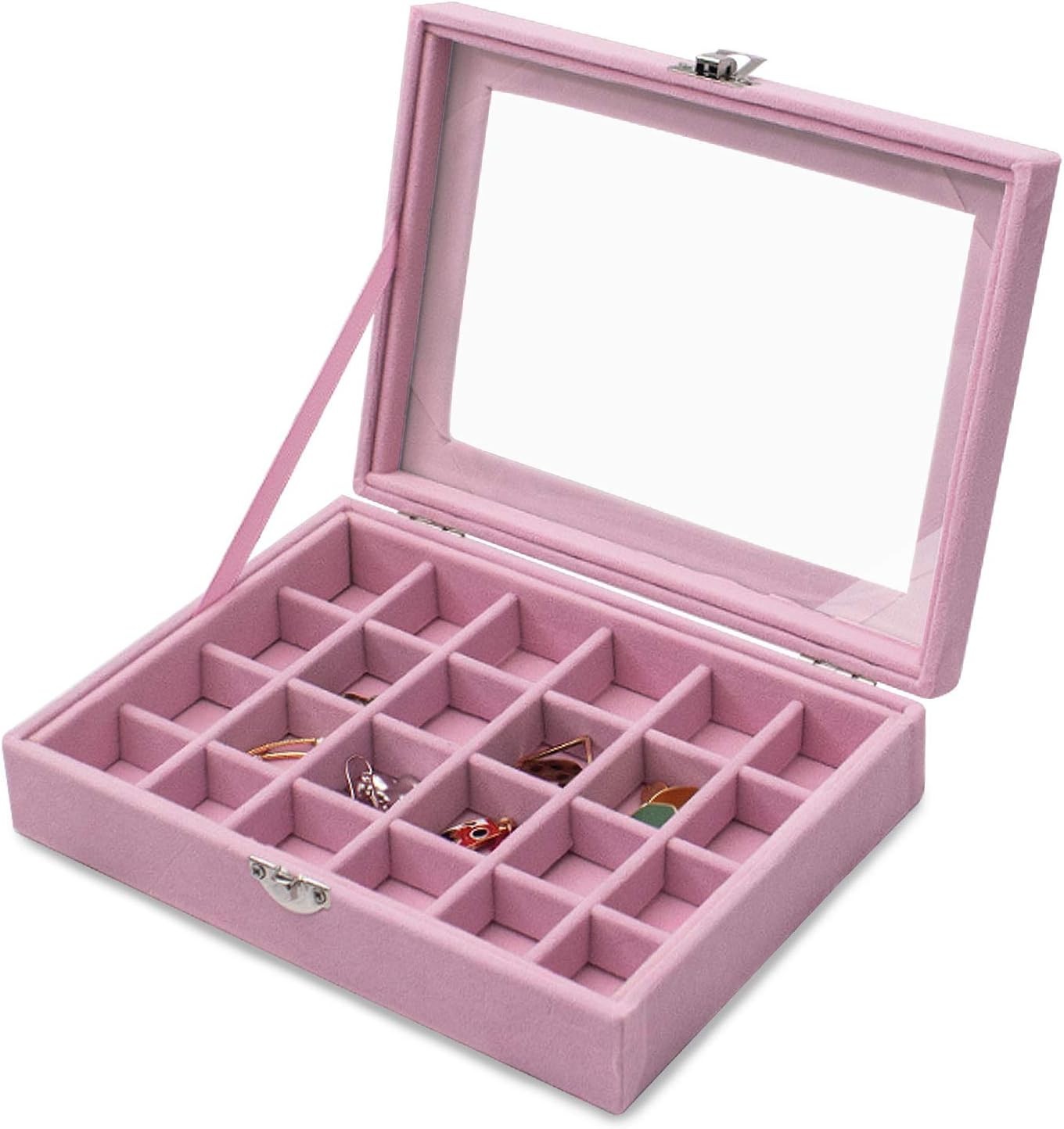 24 Grid Velvet Jewelry Box, Jewelry Display Showcase Tray Earrings Rings Neck…