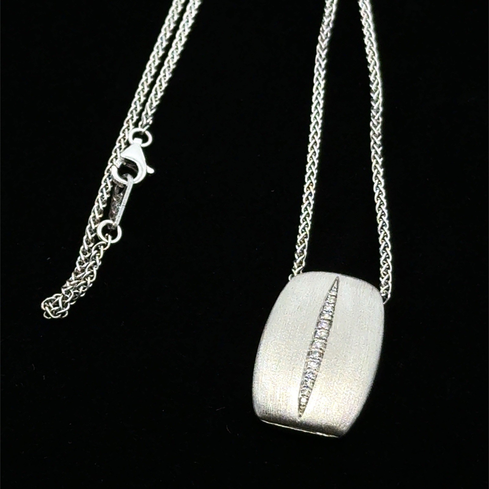 EFFY 17” 925 Sterling Silver Brushed Finish Diamond Pendant Necklace, 6.5”