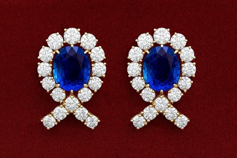 Queen Elizabeth II Inspired Sapphire 925 Silver CZ Stud Earrings, Gift For Her
