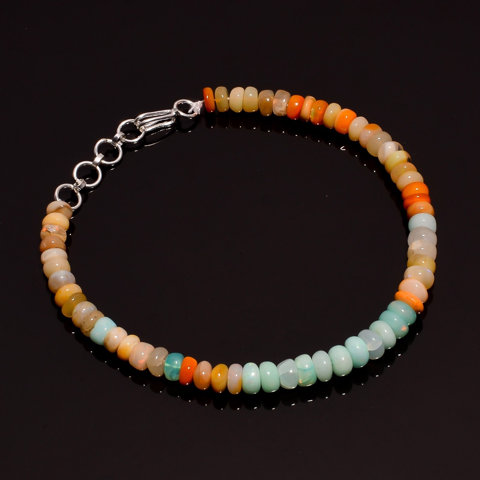 37.95 Ct Fire Ethiopian Opal Gemstone Rondelle Smooth Beads Bracelet 8-9″ A-3395