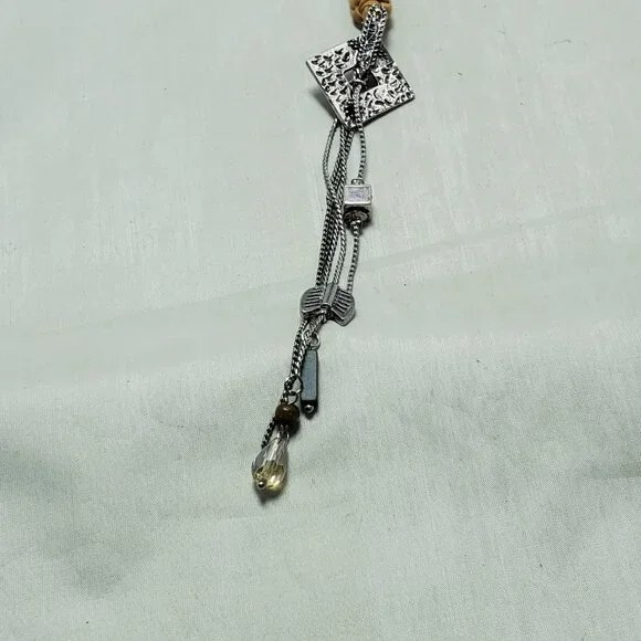 BKE tan leather with silver chain braided neck with hanging charms 27 inch NWT