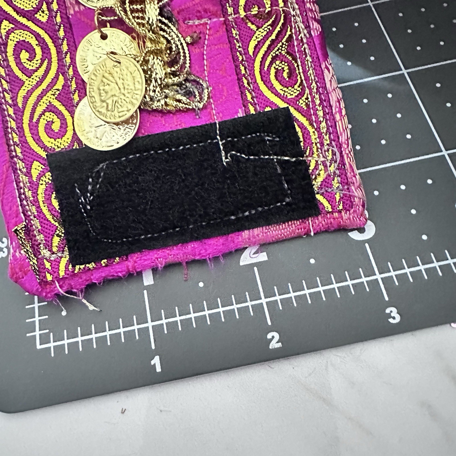 Artisan Fuchsia and Gold Coin Cuff Bracelet Adjustable Wrist Jewelry Art Signed
