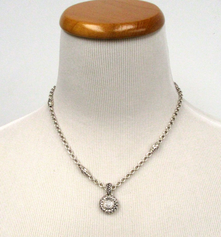 18″ Scott Kay Signed Sterling Silver Diamond Pendant Necklace
