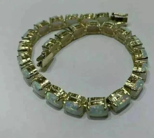 5.00Ct Oval Lab Created Fire Opal Women’s Tennis Bracelet 14k Yellow Gold Plated