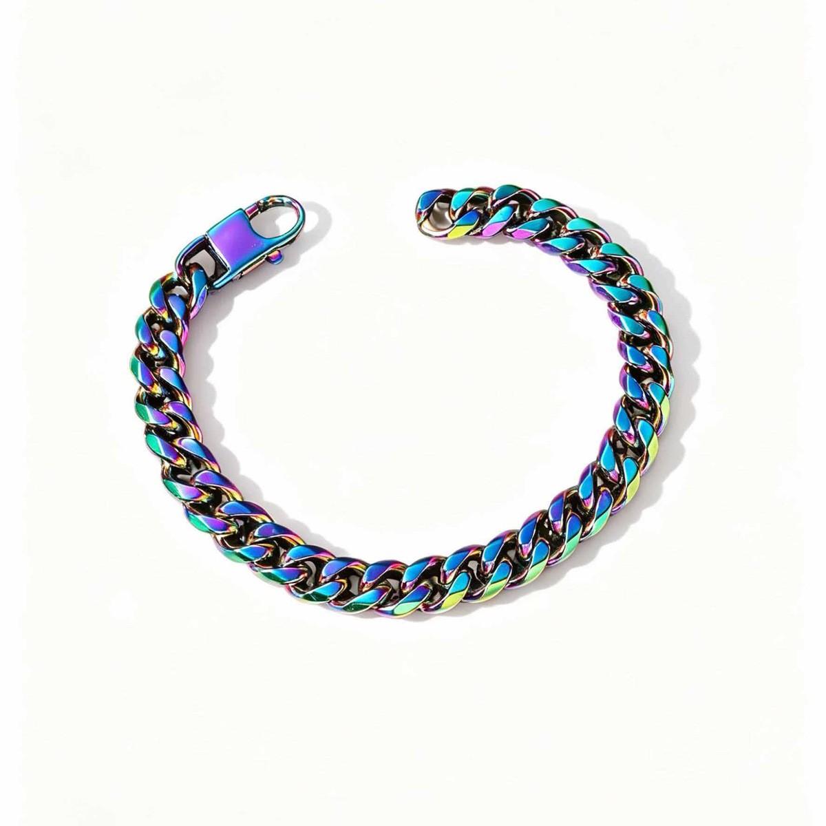 9mm Rainbow AB Cuban Bracelet 20cm Alloy Colorful Hip Hop Unisex Wrist Chain