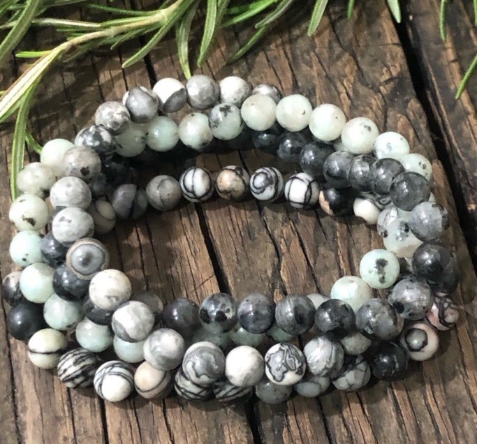 Natural Stone Beaded Bracelet Set, 4 Pieces, Small Beads