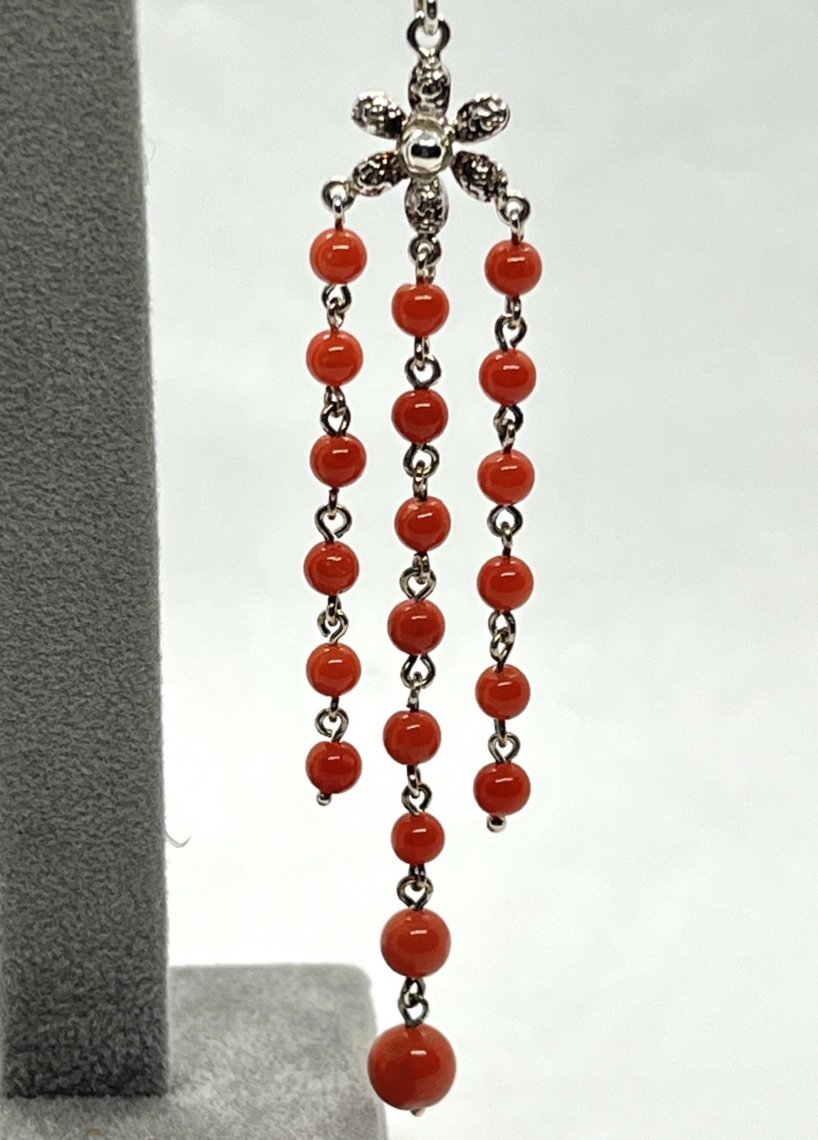 925 Silver Earrings With Natural Mediterranean Coral 7.5cm – Handmade