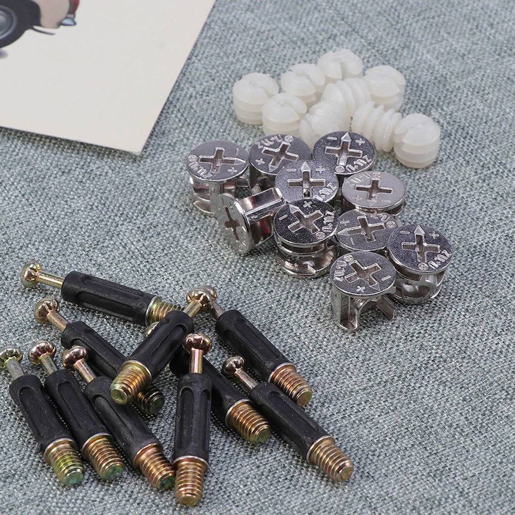 24 Sets Durable Cam Bolt Nut Dowels Furniture Fasteners Plastic Zinc Alloy Metal