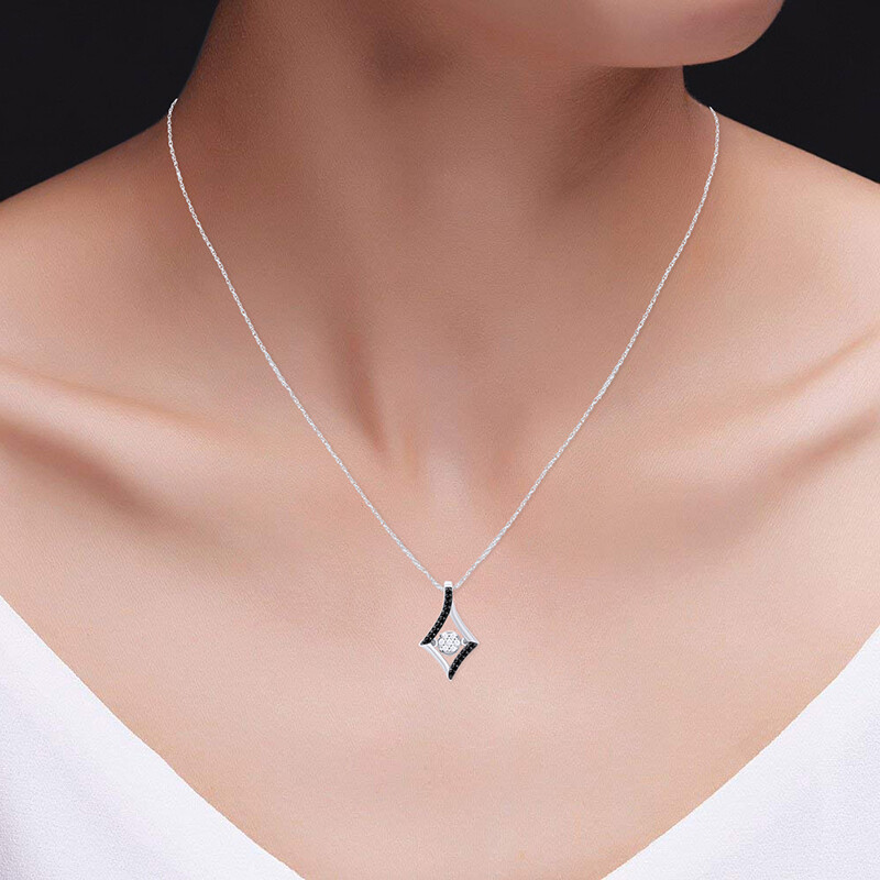 Kite Dancing Pendant Necklace Round Simulated Diamond 14K Gold Plated Silver 18″