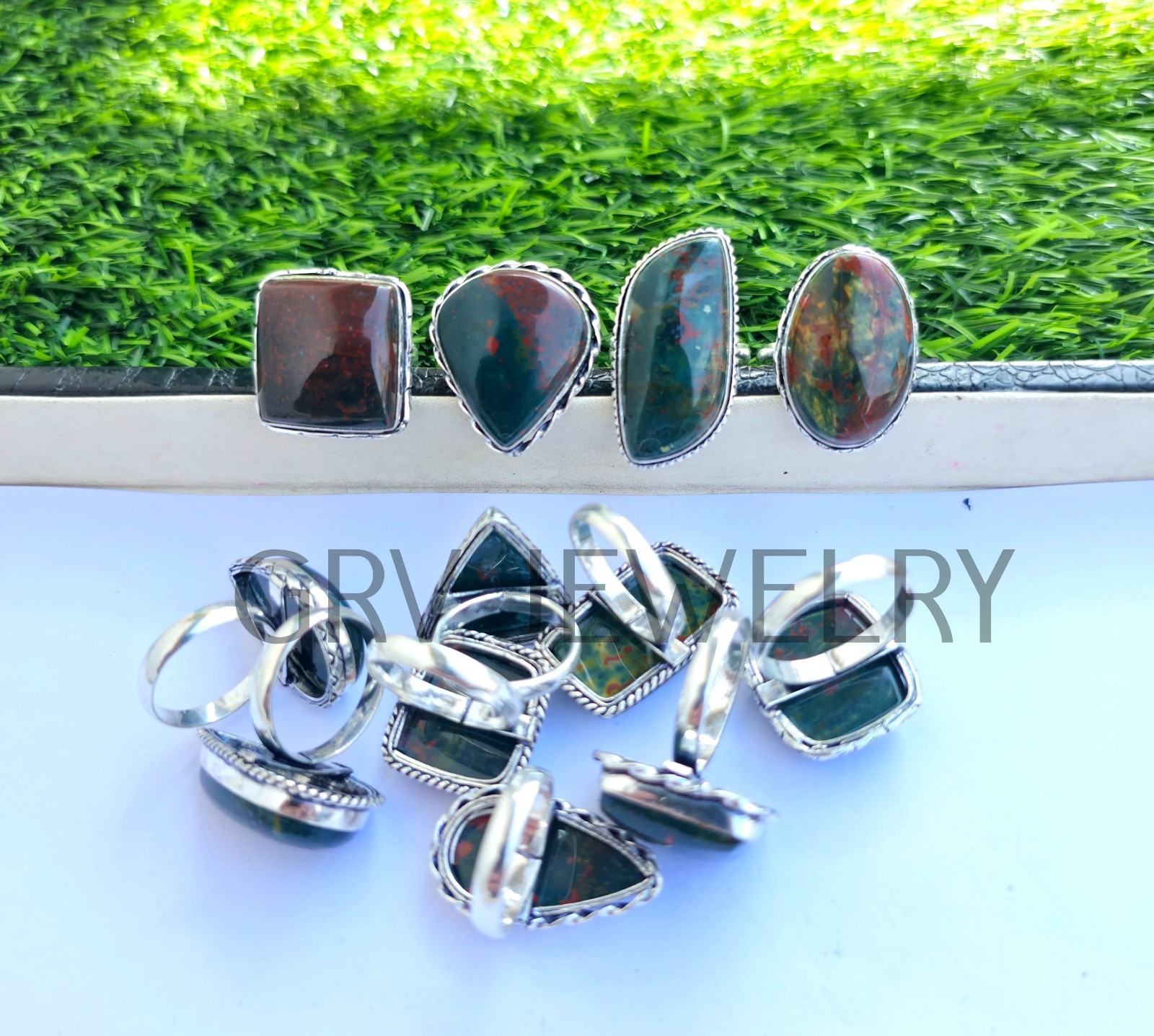1-500 Pcs Bloodstone In Wholesale Gemstone Rings Lot Bulk: Silver Plated Whr-97