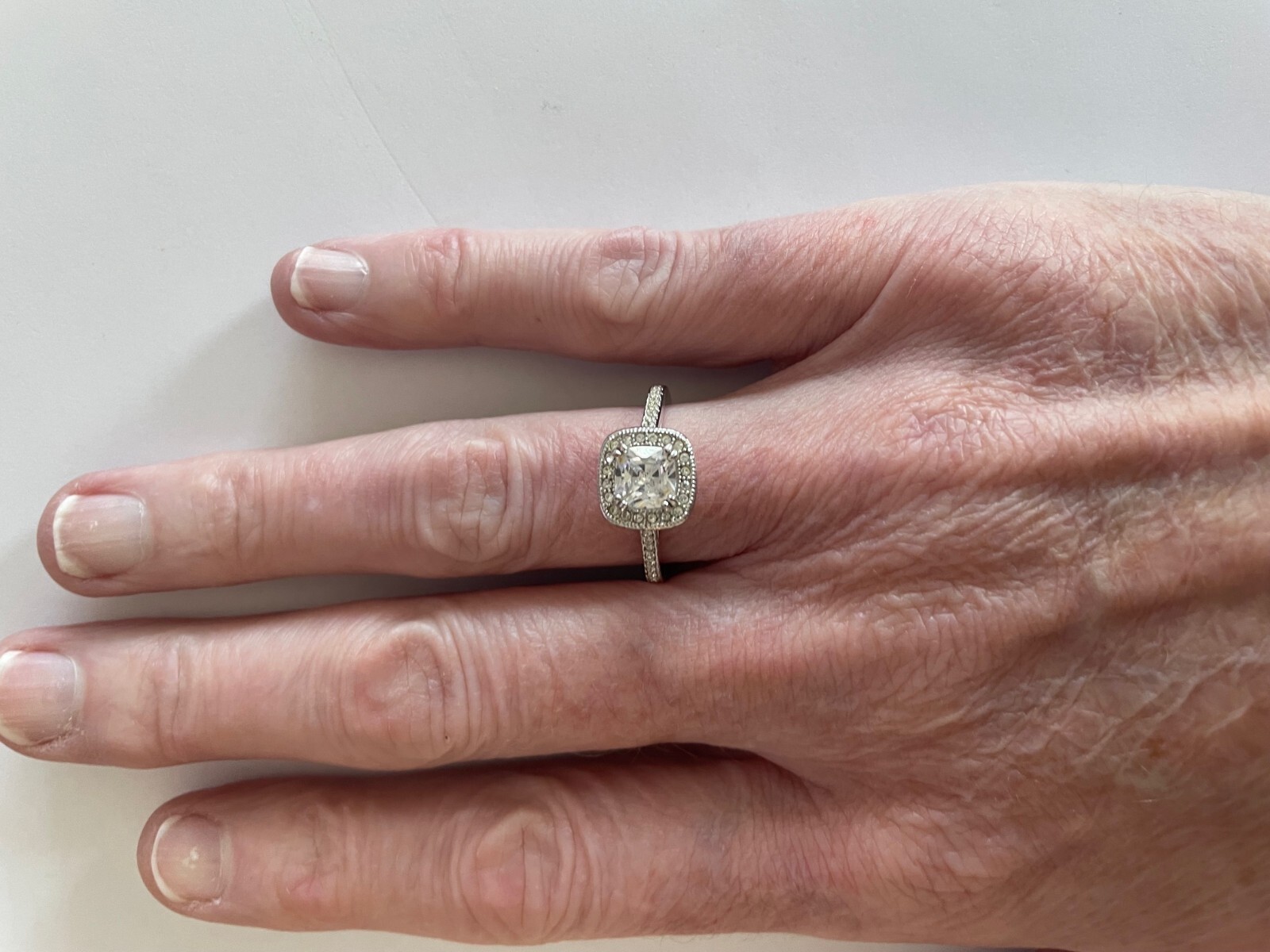 Silver Tone Crystal Cushion Cut Cocktail Ring, Size 7, very good condition