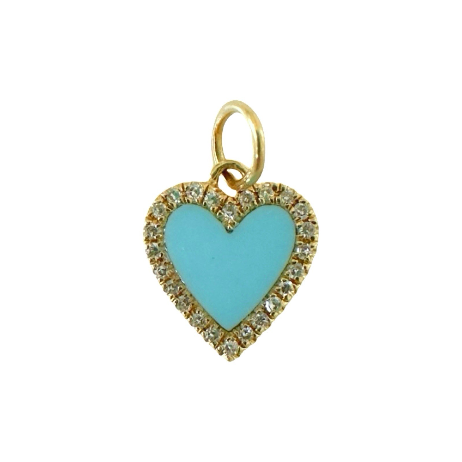 Petite 14K Gold Turquoise Heart Pendant Diamond Halo Dainty Everyday Charm