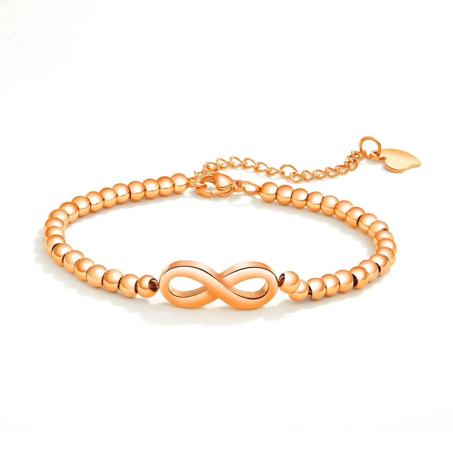 Stainless Steel Infinity Sign Round Bead Bracelet Silver, Gold/Rose Gold Plated