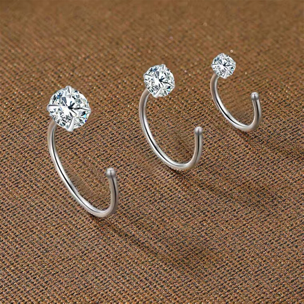 Elegant 999 Sterling Silver Hoop Earrings Zircon for Women Men Jewelry 6 8 10MM