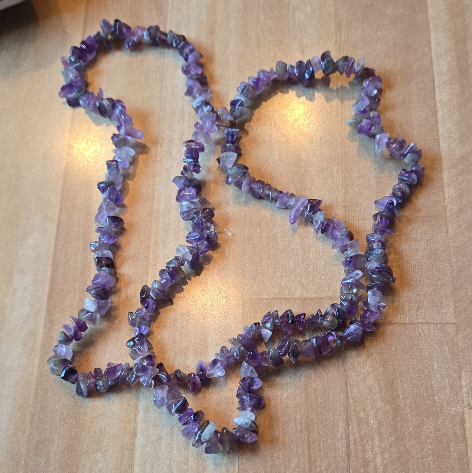 Purple Amethyst Chip Bead Strand Necklace – Stone Beaded Chain, Unisex 34″