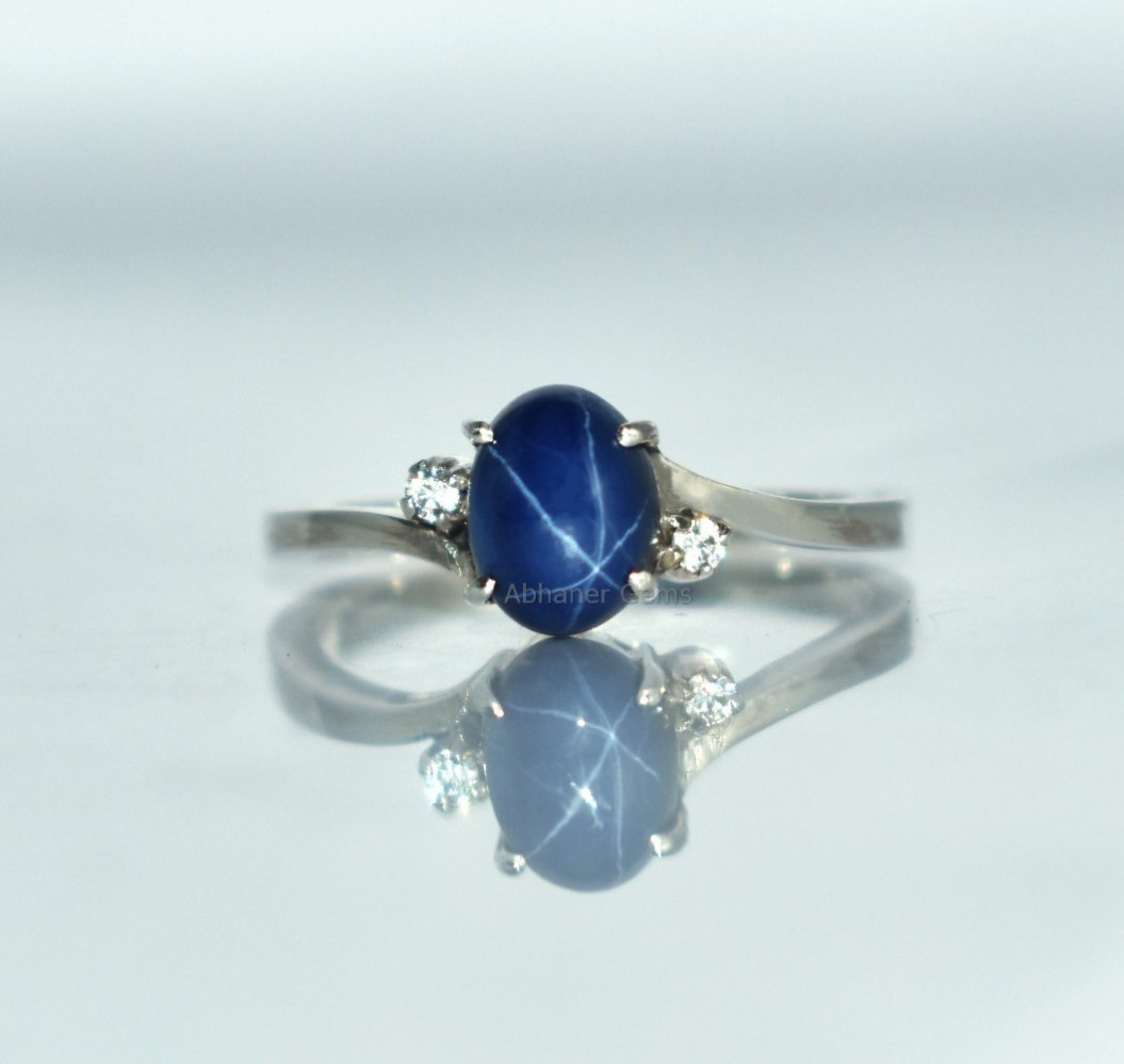6 Ray Star Sapphire And CZ Diamond 925 Sterling Silver Trending Design