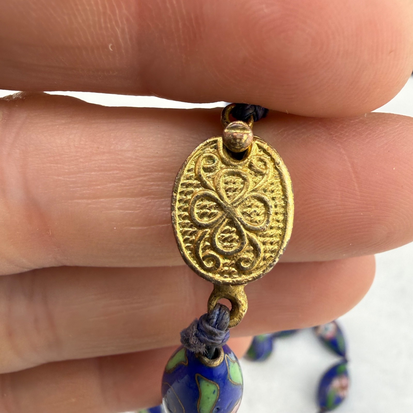 Vintage Chinese Export Cloisonné Beaded Necklace Cobalt Blue 27”