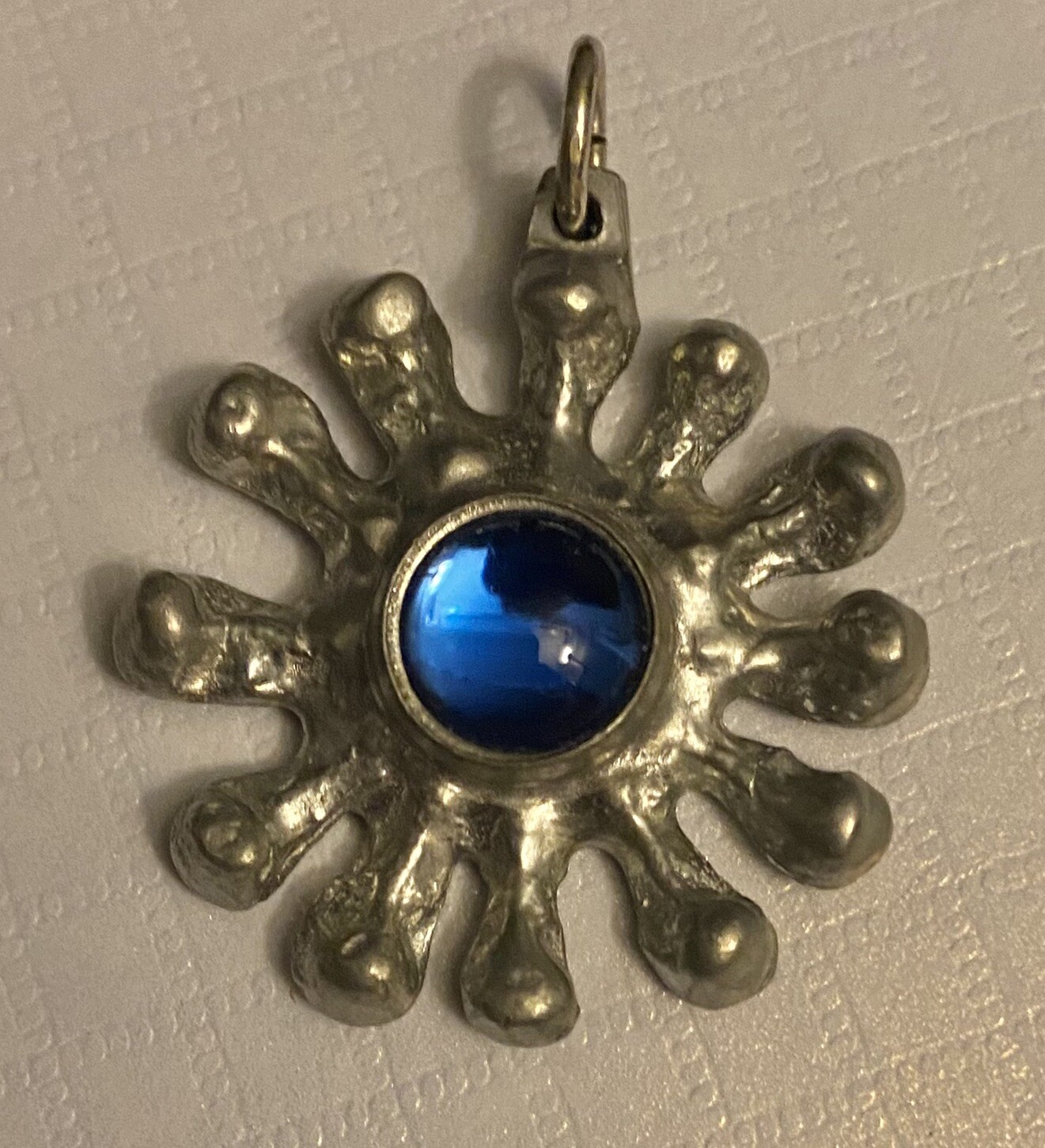 Jorgen Jensen Danish Modern Pewter Pendant Blue Glass Stone Denmark—No Chain