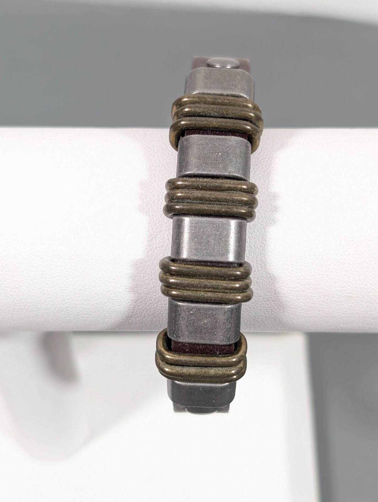 Industrial Boho WEstern Two Tone Slide Charm Snap Cuff Bracelet 7.5 in