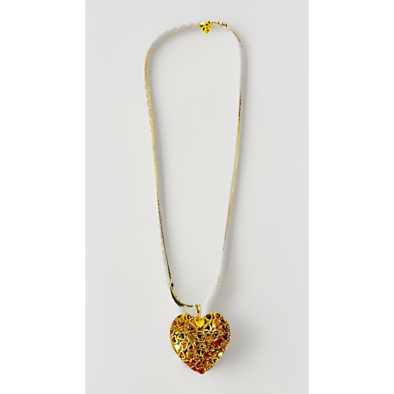 Puffy 14K Yellow Gold Plated Filigree Heart Pendant on 12K GF Chain Necklace