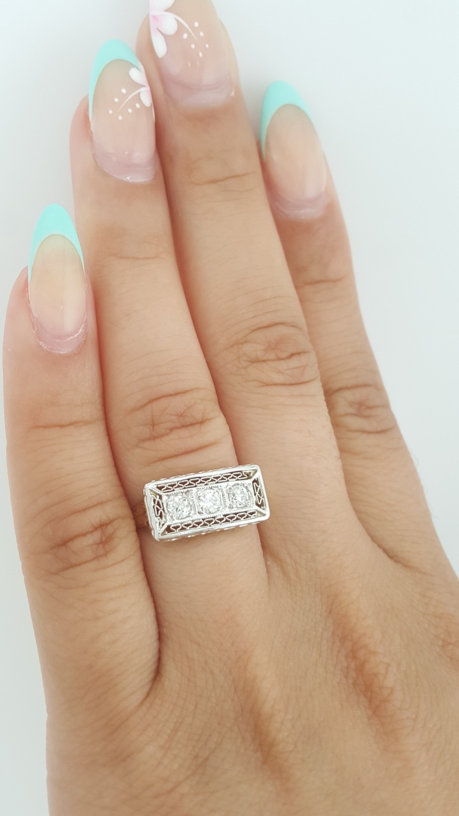 Antique Art Deco Old European Diamond Ring 0.3 ct 2-Tone Gold