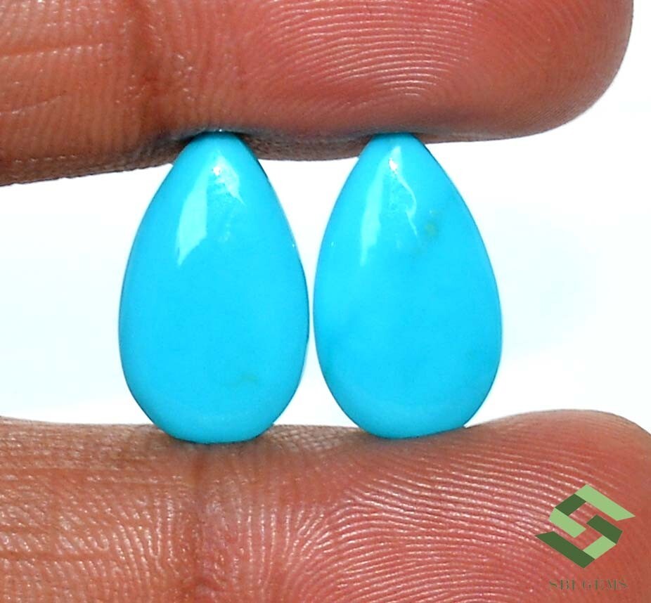 18×10 mm Natural Sleeping Beauty Turquoise Pear Cabochon Pair 7.16CTS Loose Gems