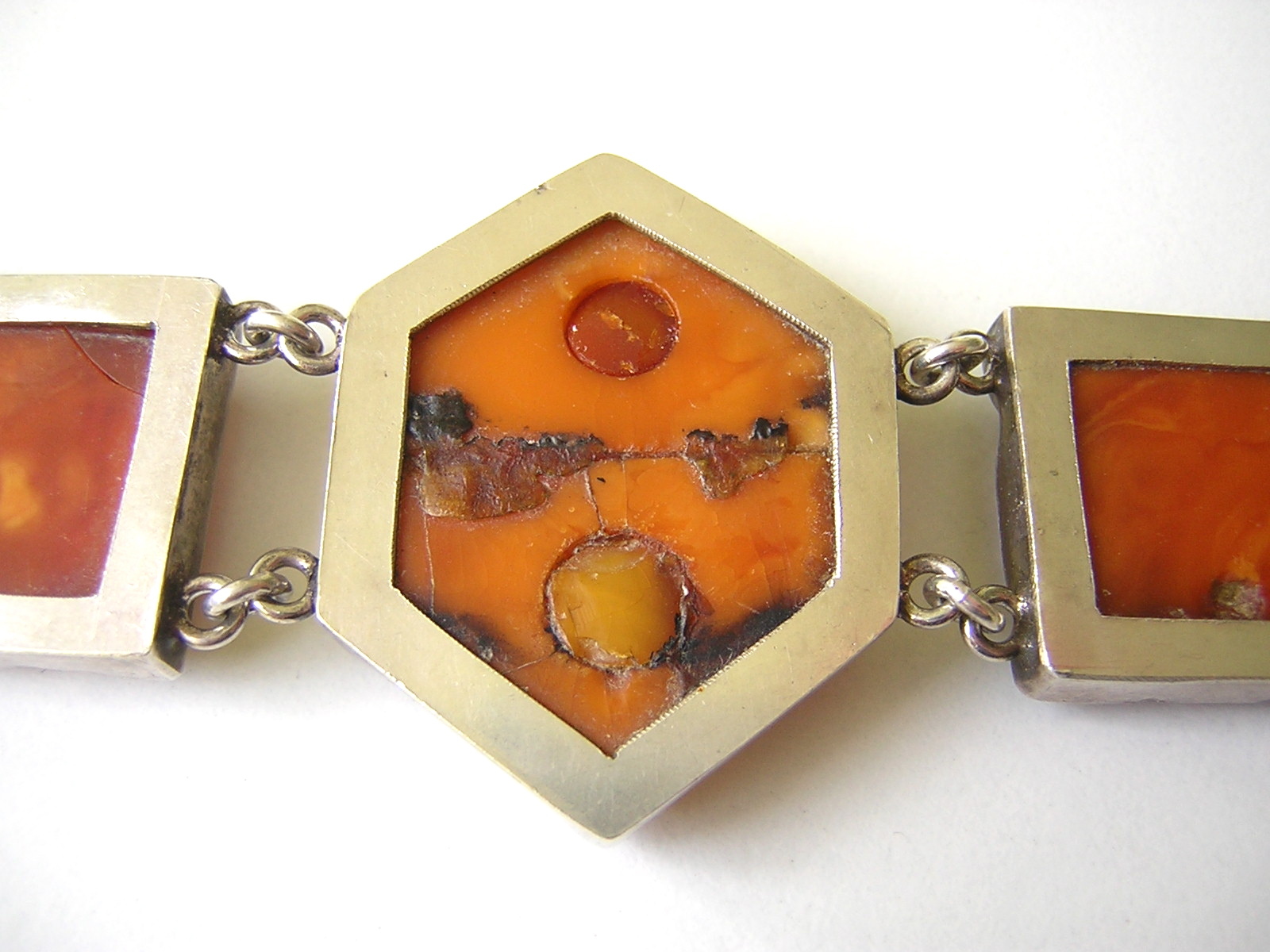 900 Silver Bracelet Amber Natural Amber Gingerbread 40.0 G Genuine Old Amber