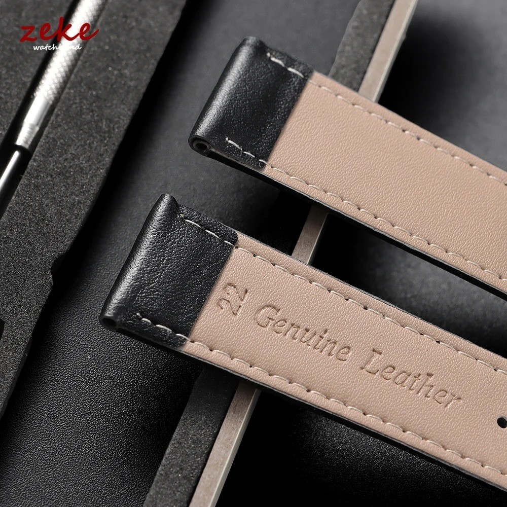 Genuine Leather Strap Watchband with Box Butterfly Clasp Universal Men’s Women