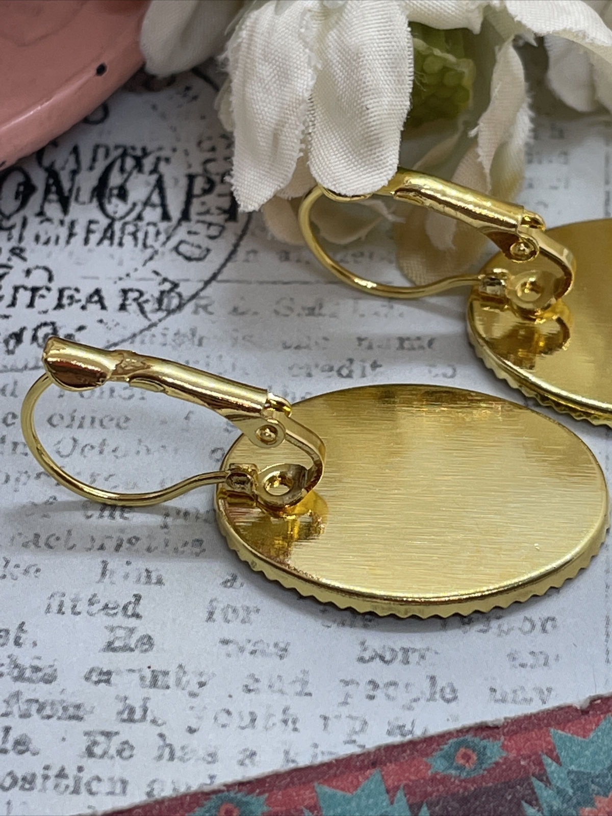 Gold Cream & Black Victorian Angel Wedding Anniversary Earrings Cameo Birthday