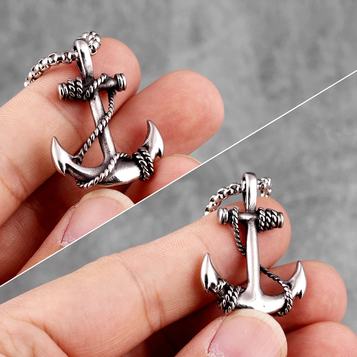 Sea Anchor Pendant Necklace Men Punk Rock Hip Hop Jewelry Gift