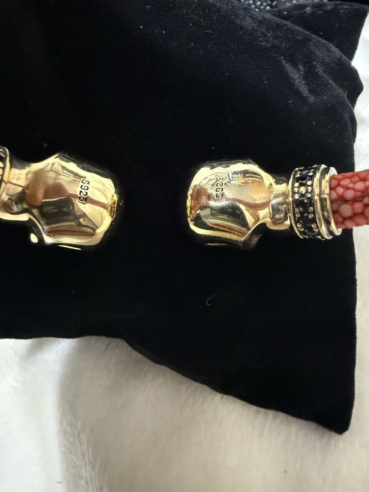 NWT🌺 Cozmo .925 Sterling Silver Ruby Red CZ Stingray Bangle Bracelet Pouch $200