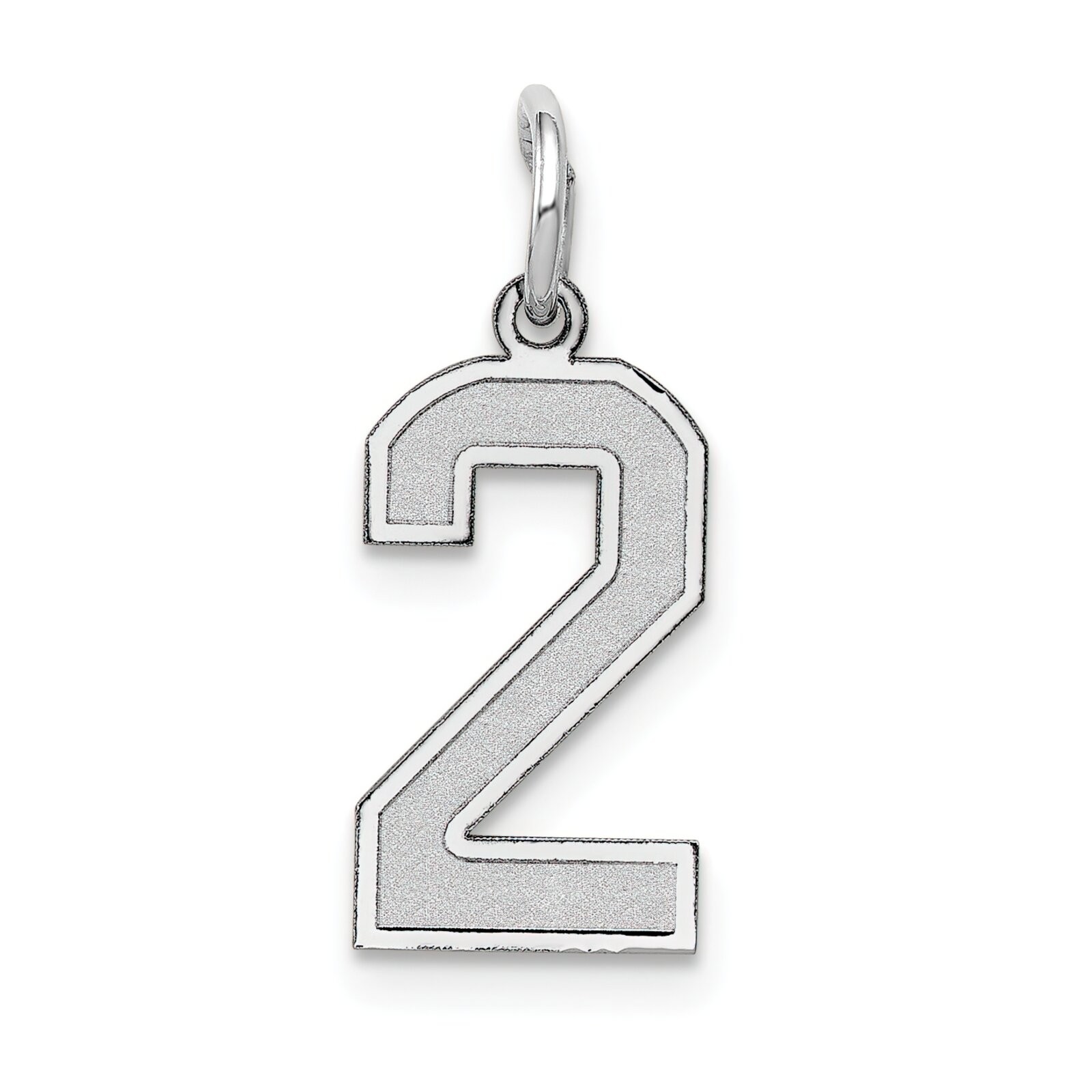 14K White Gold Small Satin Number 2 Charm Pendant Jewerly 19mm x 7mm