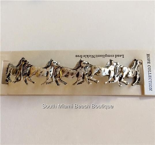 Silver Horse Charm Bracelet Country Western Cowgirl Silver Plated Stretch