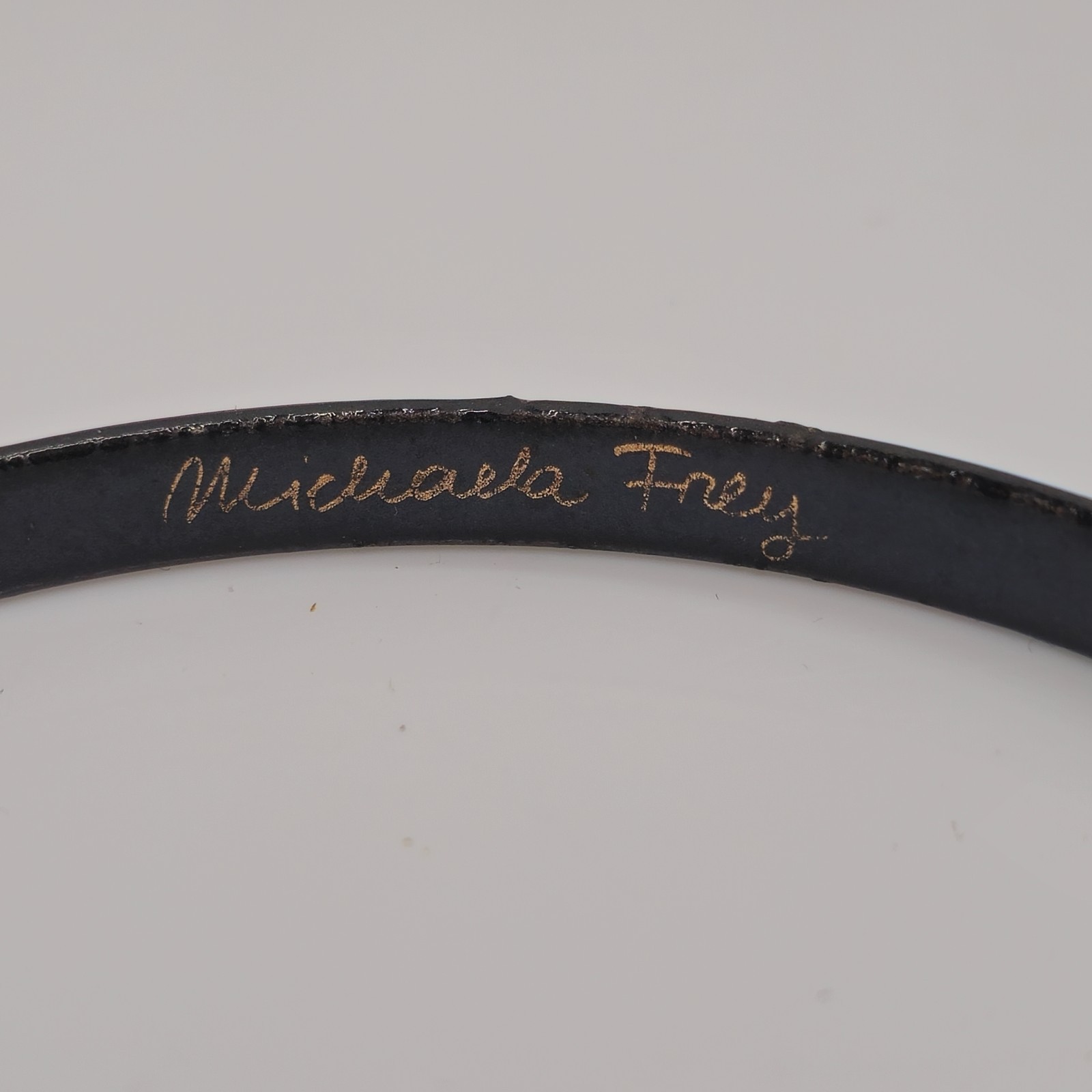 Michaela Frey Signed Blue Enamel Floral Bangle Bracelet 8.25in Vintage