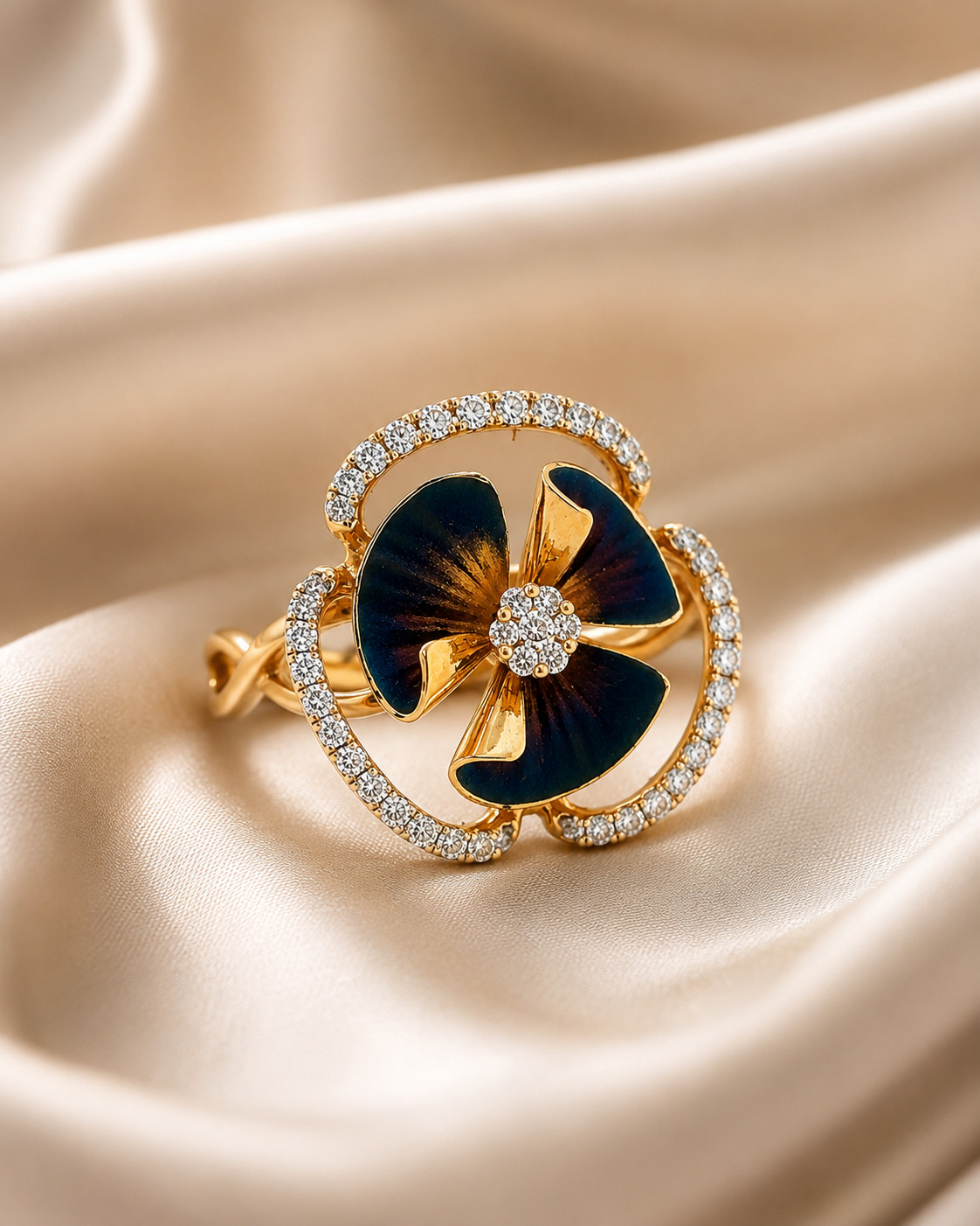 Natural Diamond Flora Ring – 14KT Yellow Gold Heirloom Jewelry