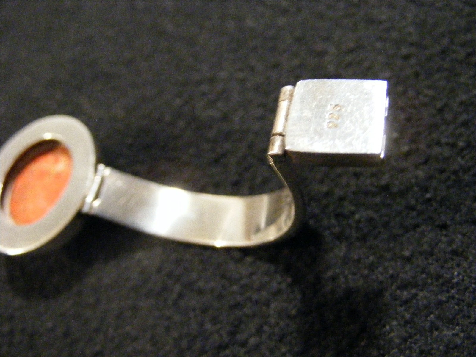 Vintage Modernist sterling silver 925 Coral cabochon Heavy bracelet 36.3g hinged