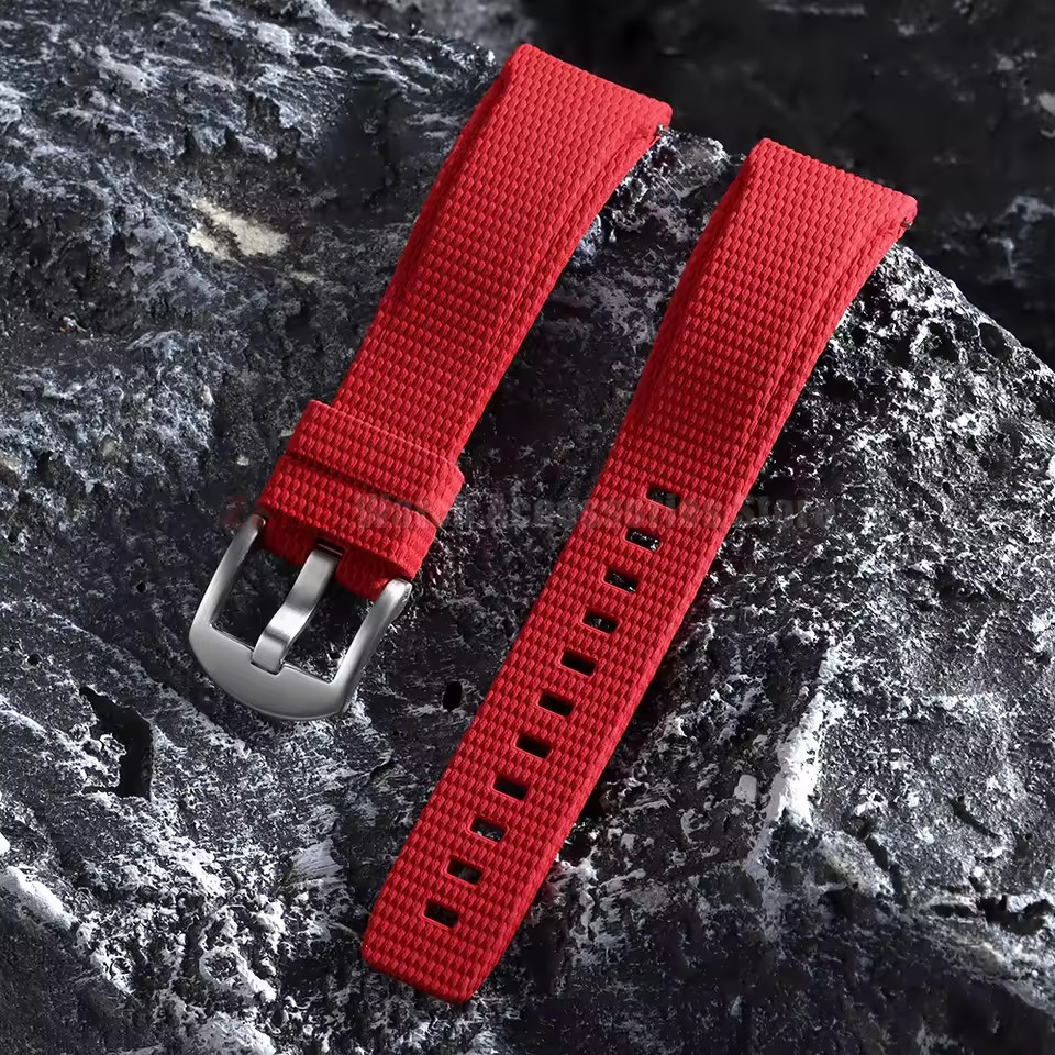 Curved End FKM Rubber Watch Strap 20mm 21mm 22mm Military Sport Band