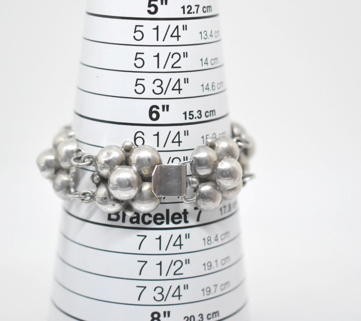 Vintage Mexico Modernist Hollow Puffy Bead 22.9MM Panel Silver Bracelet 6.75″