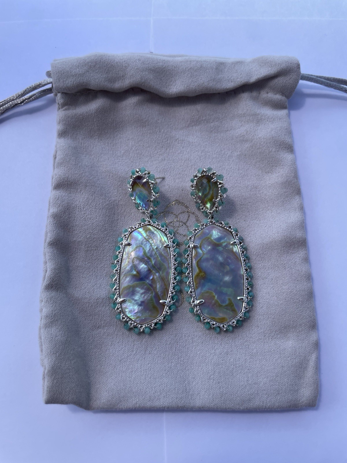 Kendra Scott Pearl Beaded Elle Statement Earrings – Rhodium with Abalone Shell