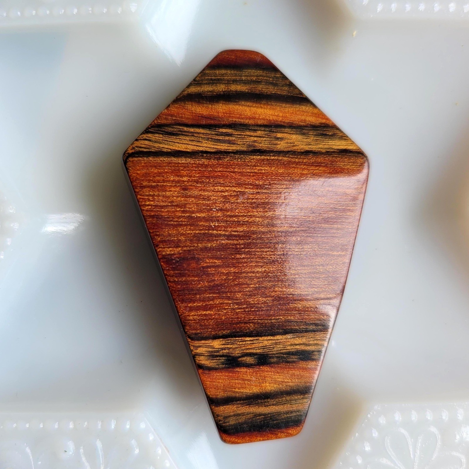 Vintage Resin Wood Coffin or Kite Shape Brooch
