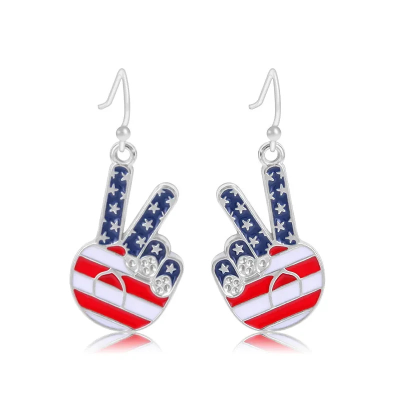 Red White & Blue Independence Day 4th of July Peace Sign Dangle / Drop Earrings