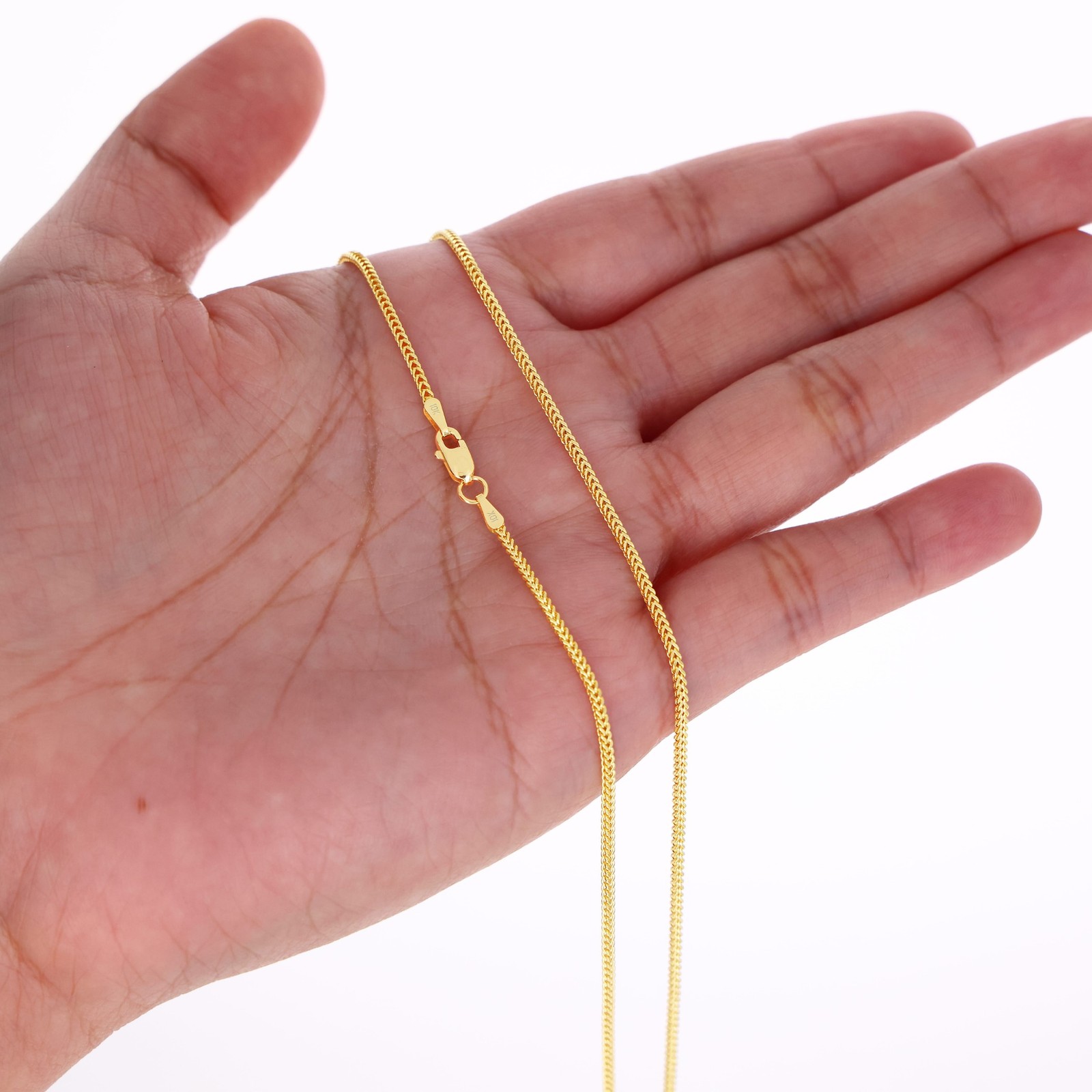 10K Yellow Gold 1.5mm Foxtail Wheat Square Box Franco Pendant Necklace Chain 22″
