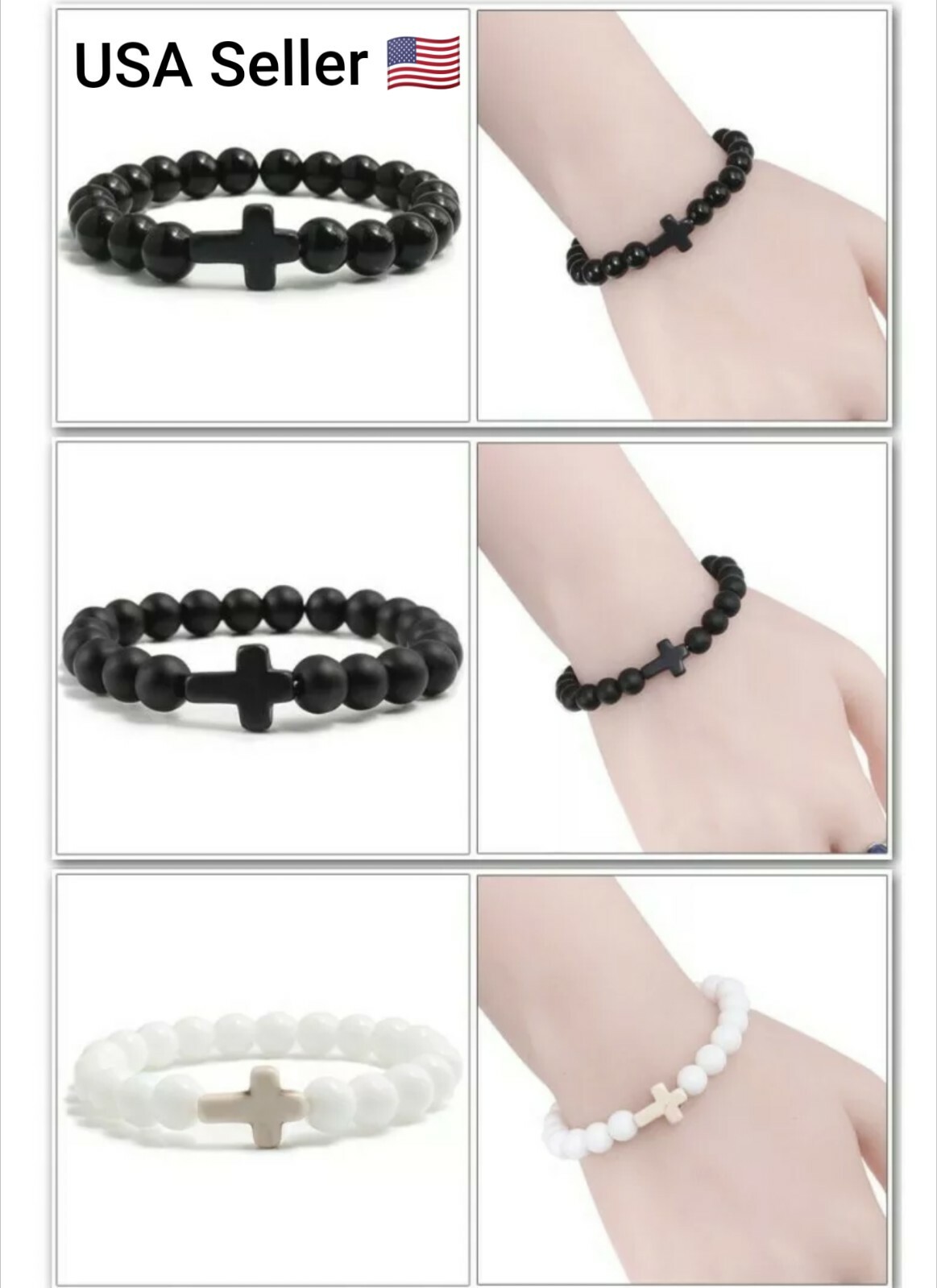 Charm Natural Stone Bracelet Cross Black Lava Matte Beaded Bracelets Handmade