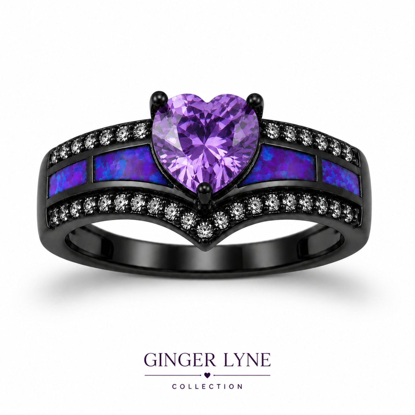 Black Engagement Ring for Women Mystic Topaz CZ Heart Promise Ring Gift for …
