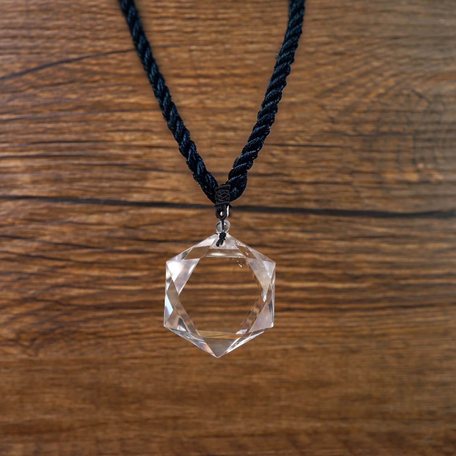 Natural Clear Quartz Hexagram Pendant Talisman Meditation Rope Unisex Necklace