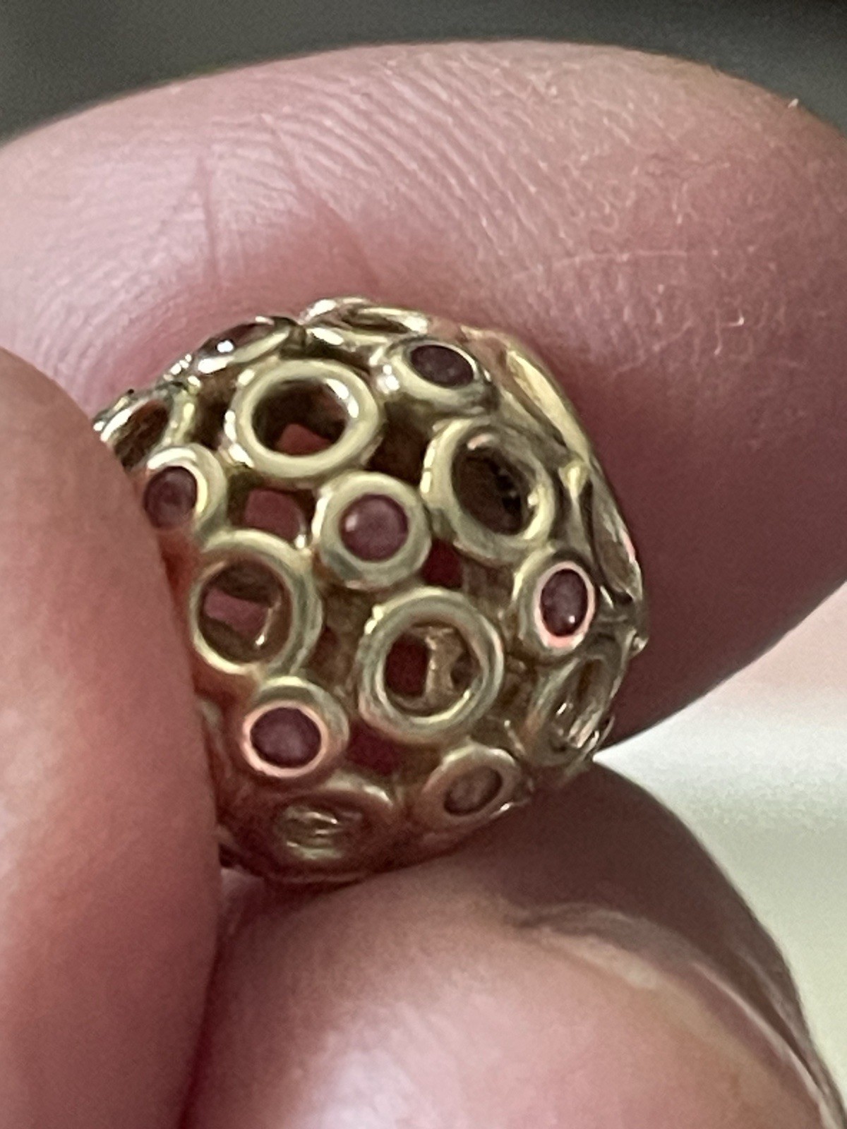 Auth Pandora 14K Gold Retired Openwork Charm Pink Stones 585 ALE Retired Rare