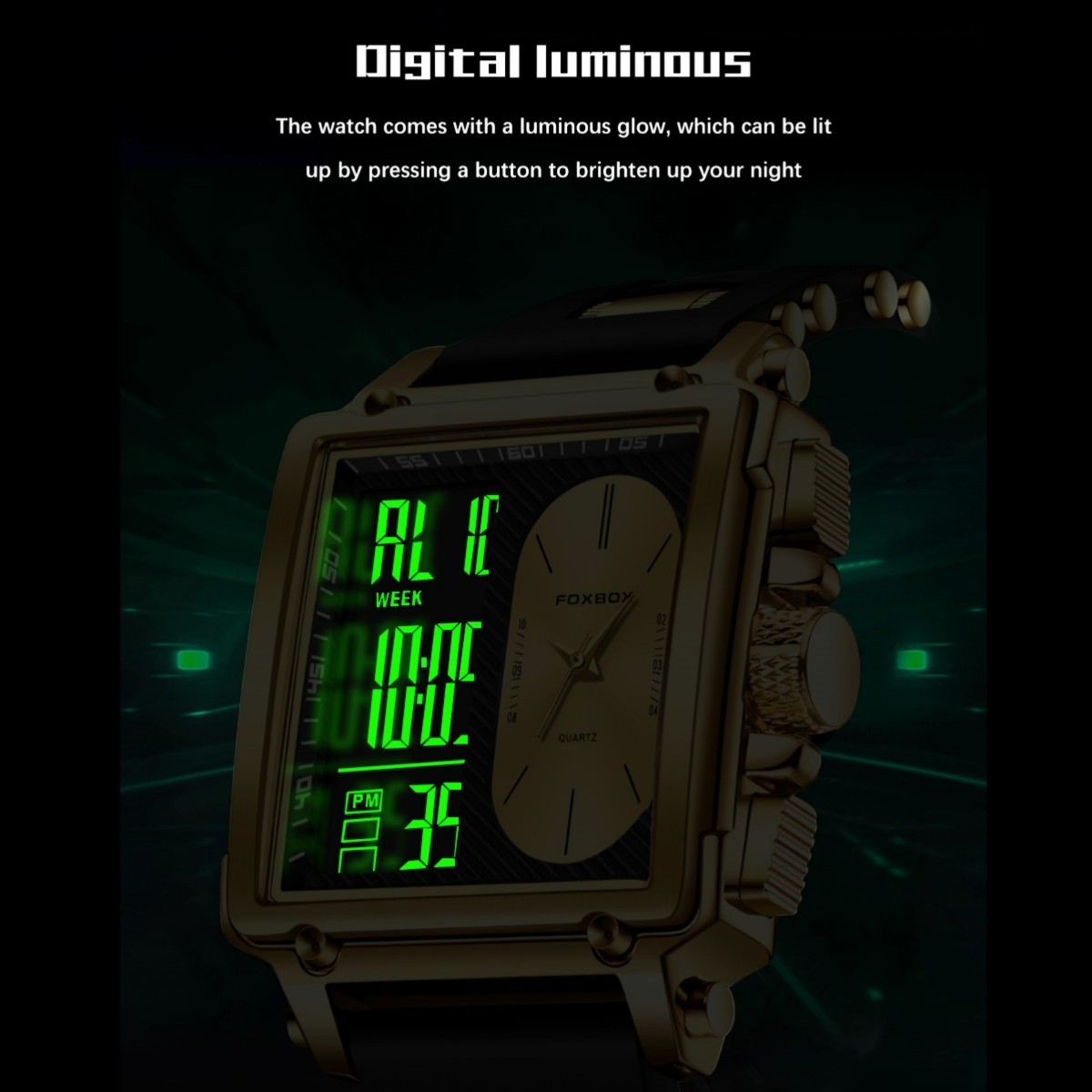 LIGE Sport Watch Men Military Square Big Dial Male Quartz Digital LED Wristwatch