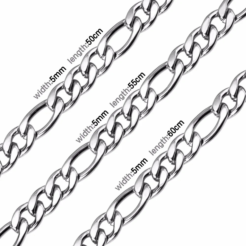 Chain Necklace Stainless Steel Gold Color Figaro Cuban Link Chain Neck Jewelry