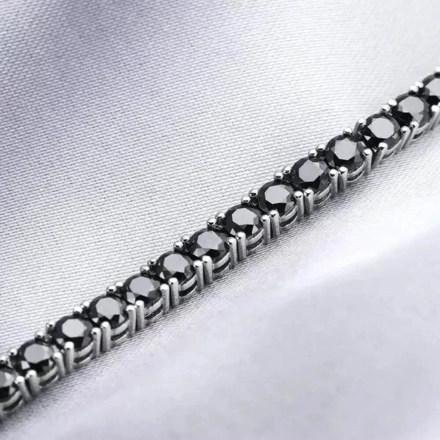 9Ct Round-Cut Lab Created Black Diamond Tennis Bracelet 14K White Gold Plated