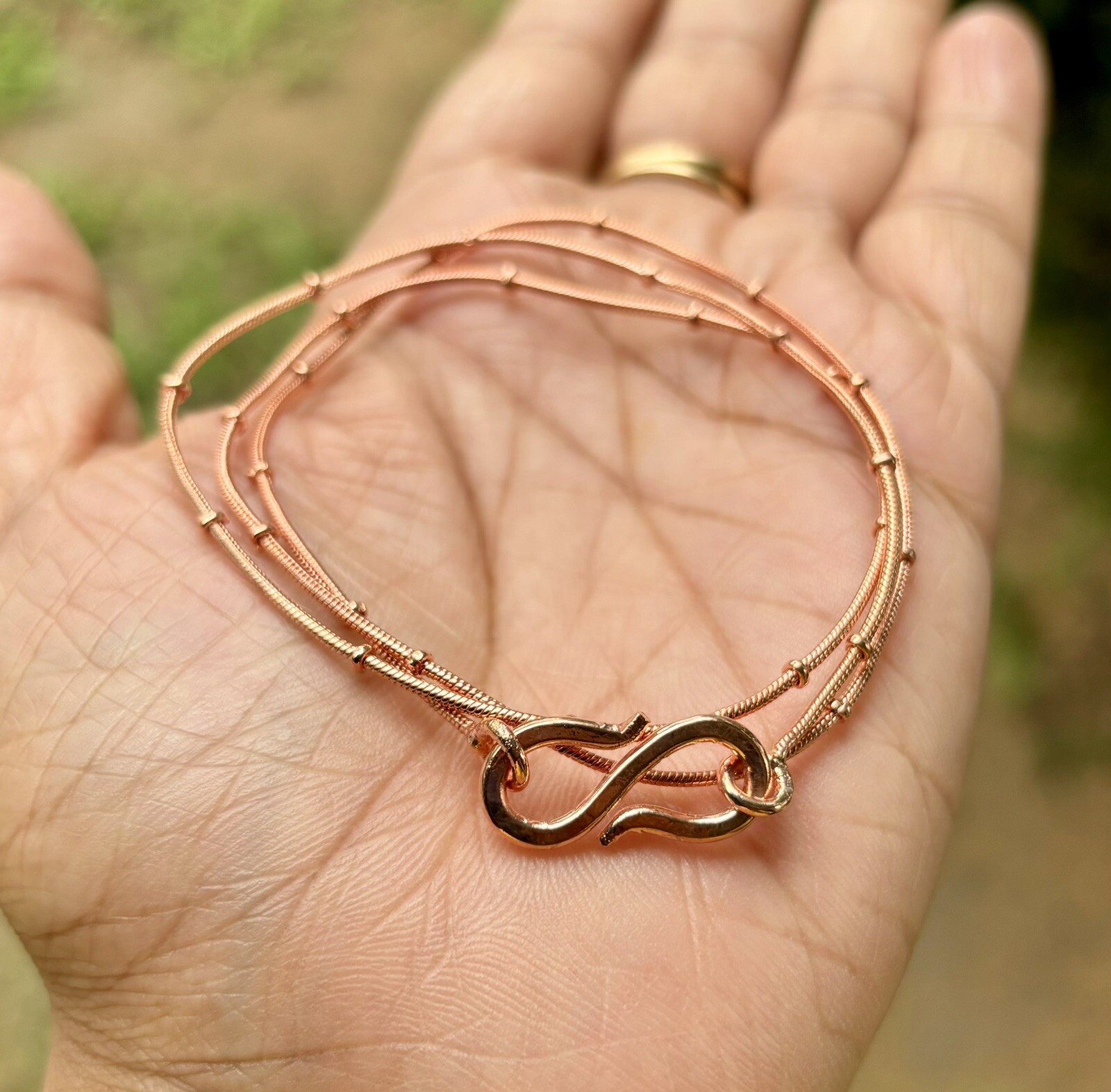 14 inch Pure Copper Thin Snake Chain With round spacer Necklace, Healing Jewelry